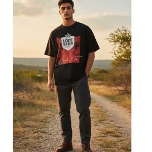 Lone‎ Star Beer Pabst Texas Proud Black Graphic T Shirt Tee Men's Medium NWOT